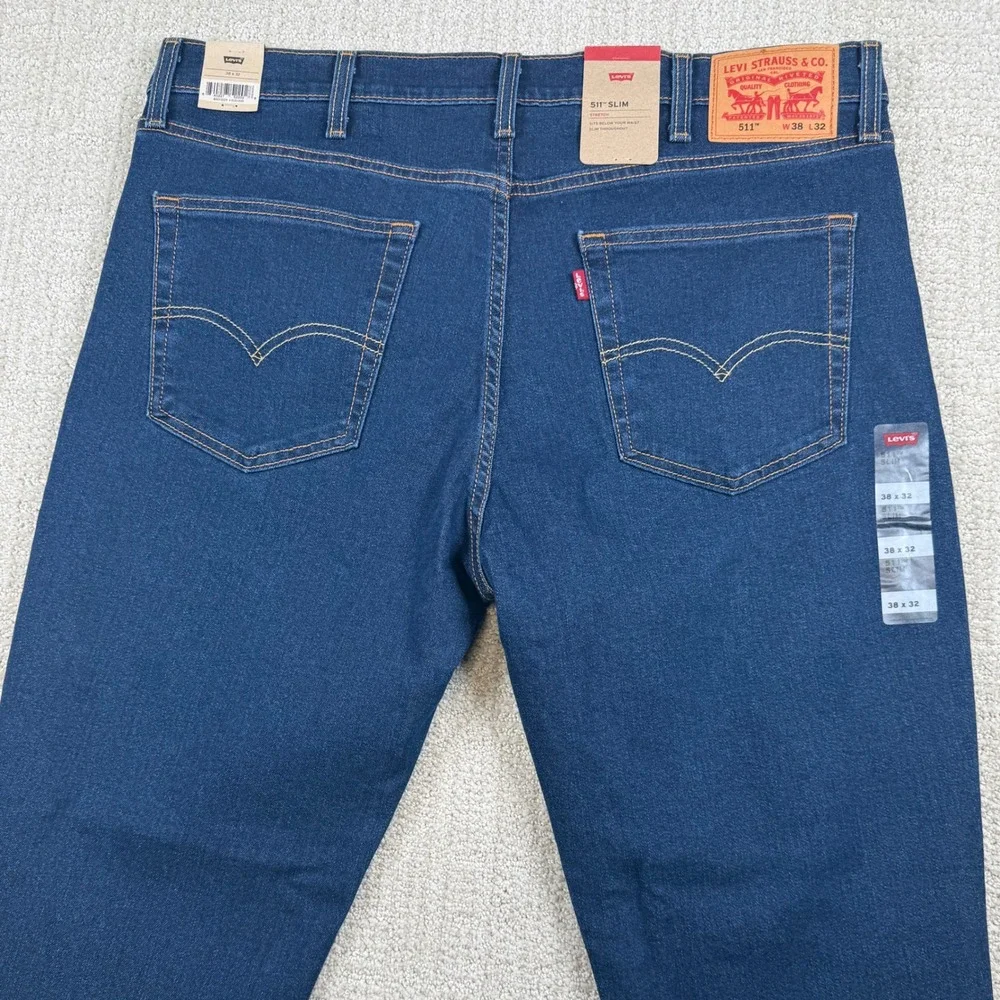 NEW Levis 511 Mens 38x32 Slim Fit Stretch Dark Denim Blue Jeans
